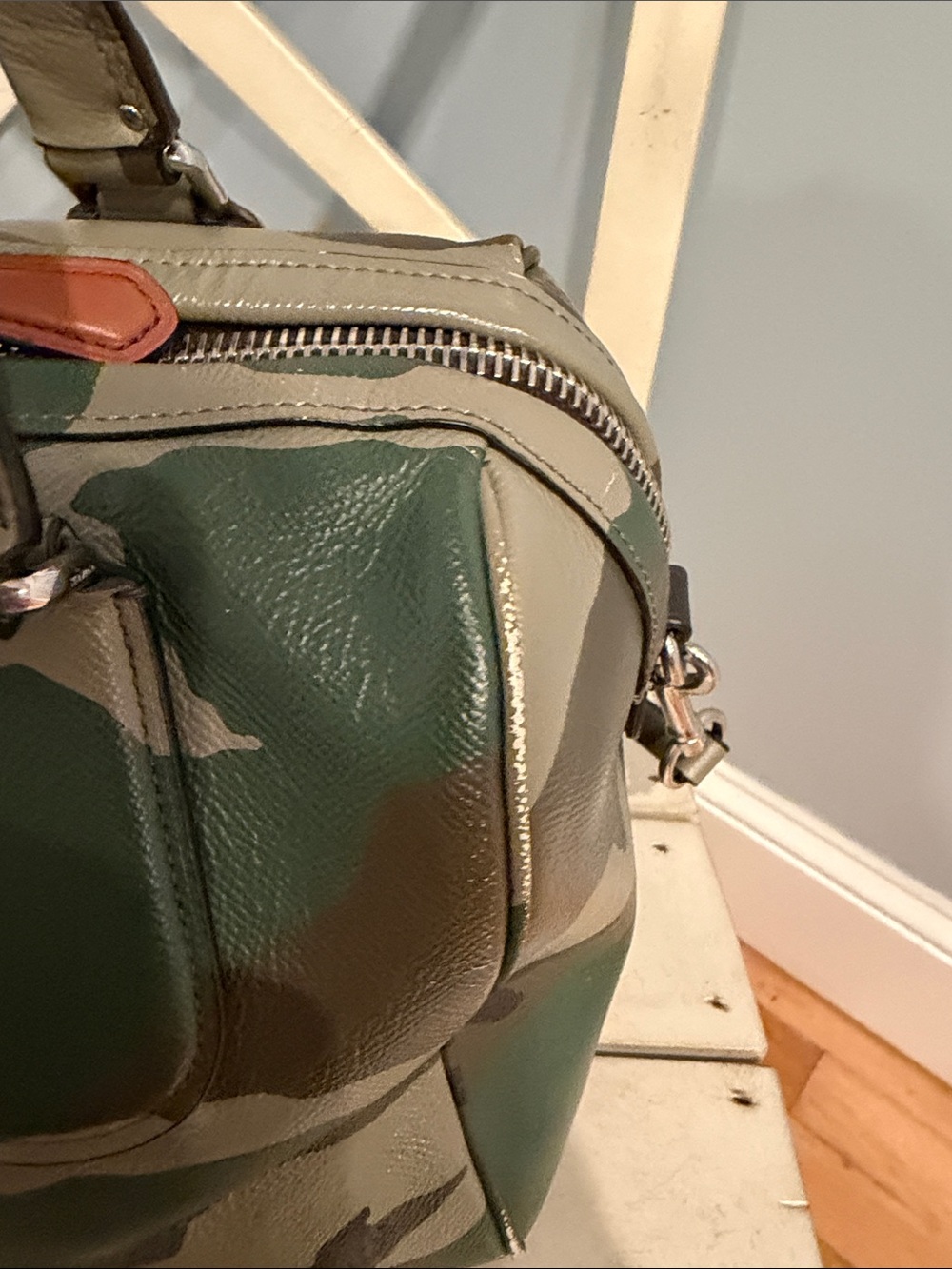 Coach Camo Surrey Satchel Leather Zip Satchel in Green/Brown - Picture 7 of 16